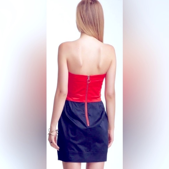 French Connection Wizard Red & Blue Color Block Cotton Strapless Mini Dress - Picture 4 of 6